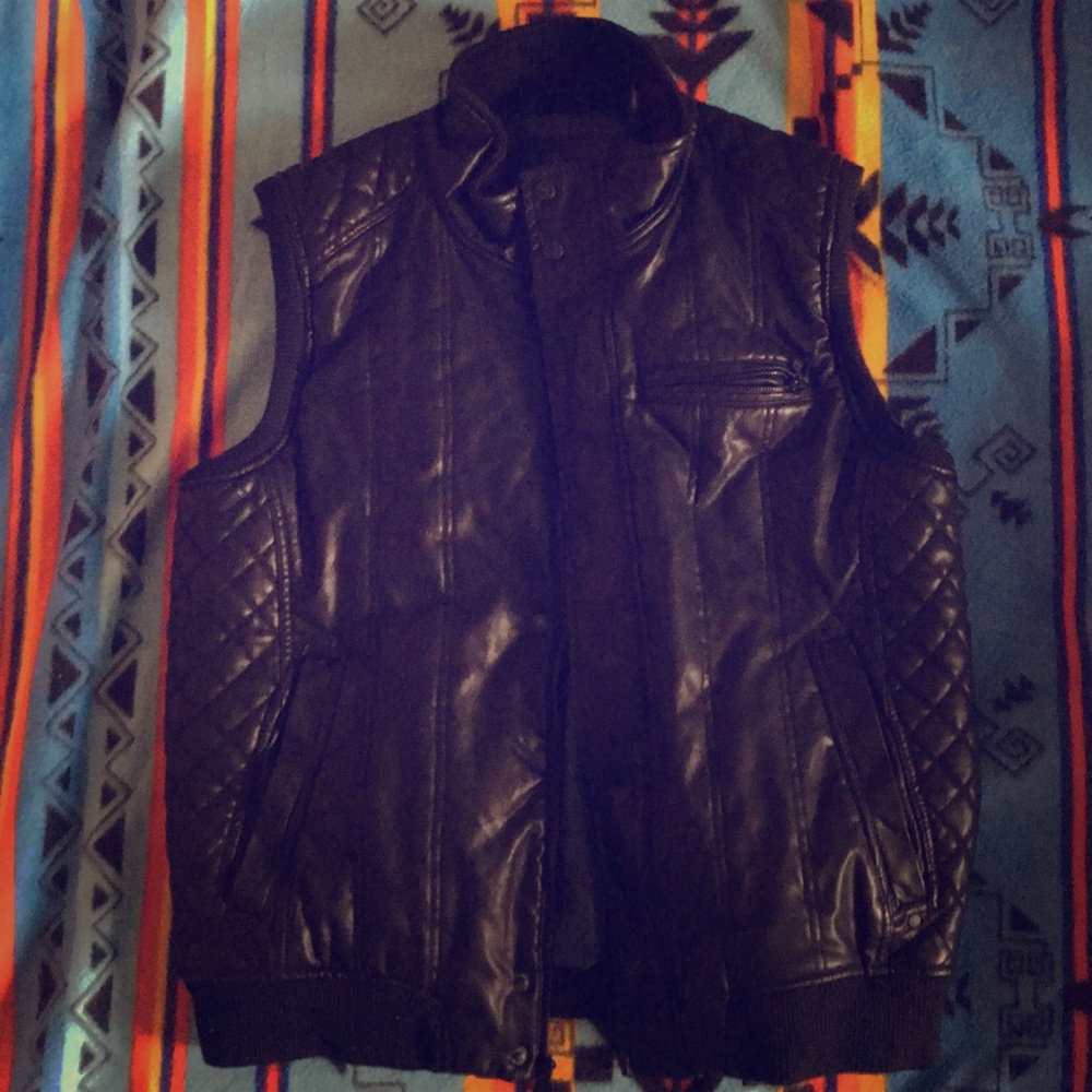 Guess black leather vest